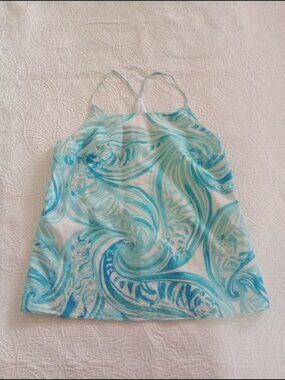 Lilly Pulitzer 100% Silk Blue Tiger Print Halter Tank Top | Women's XS
